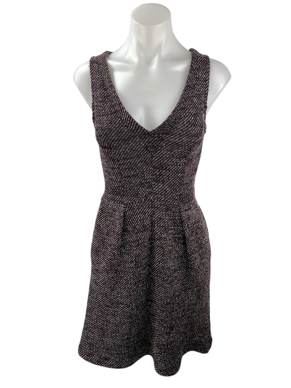 Madewell Terrace Knit Tweed Sleeveless V Neck Pleated Mini Flare A-Line Dress XS